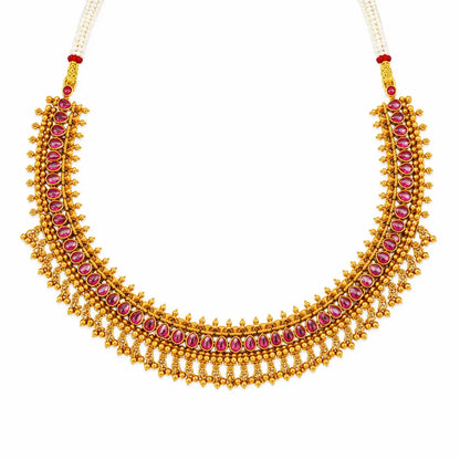 Ratna Valli Temple Jewellery Short Necklace Set with Stone Work K-1818