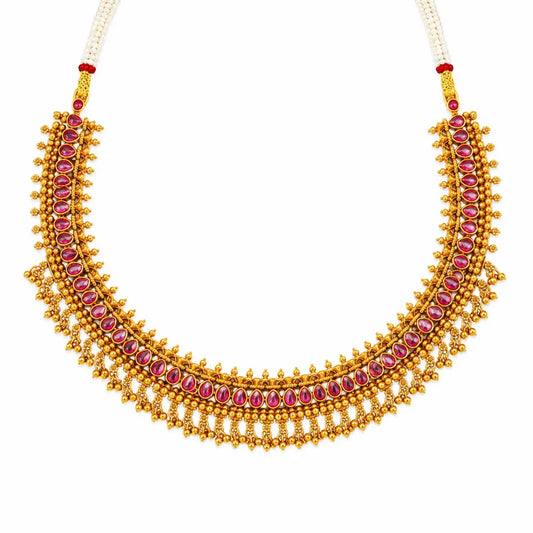 Ratna Valli Temple Jewellery Short Necklace Set with Stone Work