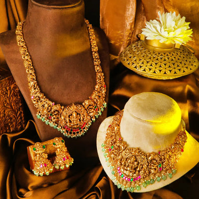 Divine Laxmi Gold-Plated Temple Necklace Set J-71
