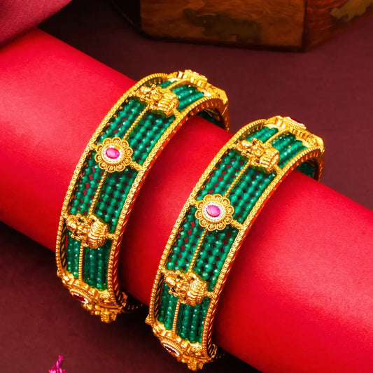 Nithya Mangala Kankana Paired Bangle | Gold-Plated Eternal Auspicious Bangle J-1119