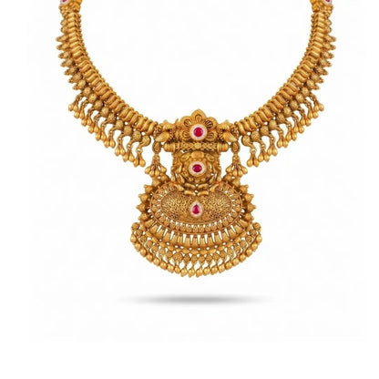 Padmavathi Rekha Haar Short Necklace Set | Gold-Plated Temple Jewellery J-850