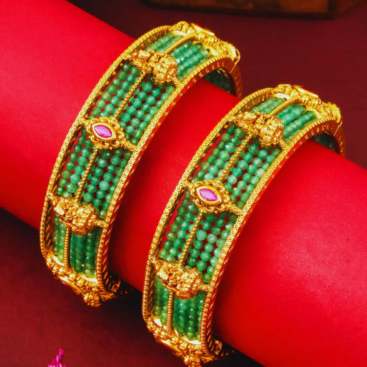 Abhaya Mudra Valayal Paired Bangle | Gold-Plated Divine Protection Bangle Set J-1120