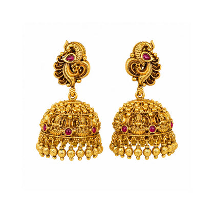 South Indian Peacock Temple Jhumkas – Antique Gold Bridal Style V-675