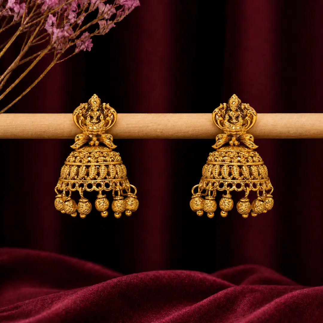 Heritage Temple Jhumka Earrings with Laxmi Motif V-2273