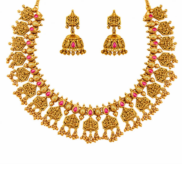 Lakshmi Temple Jewellery Short Necklace Set with Jhumka Earring J-939