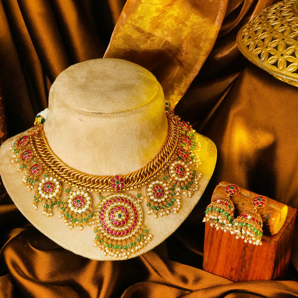 Kundan Lakshmi Temple Short Necklace Set