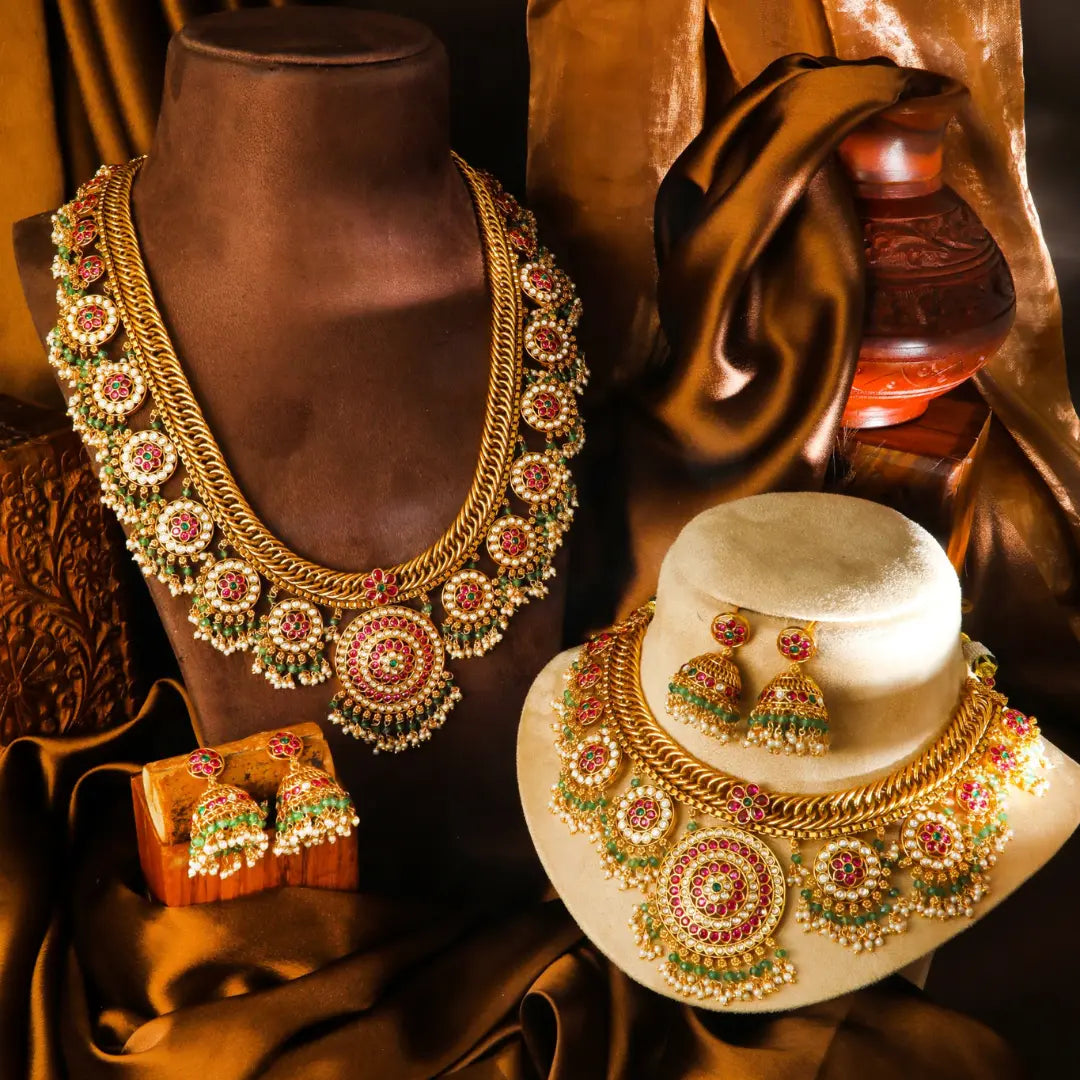 Lakshmi Kundan Temple Jewellery Combo Set