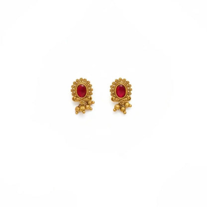 Bridal Temple Short Necklace Set – Antique Gold-Plated Ruby Design