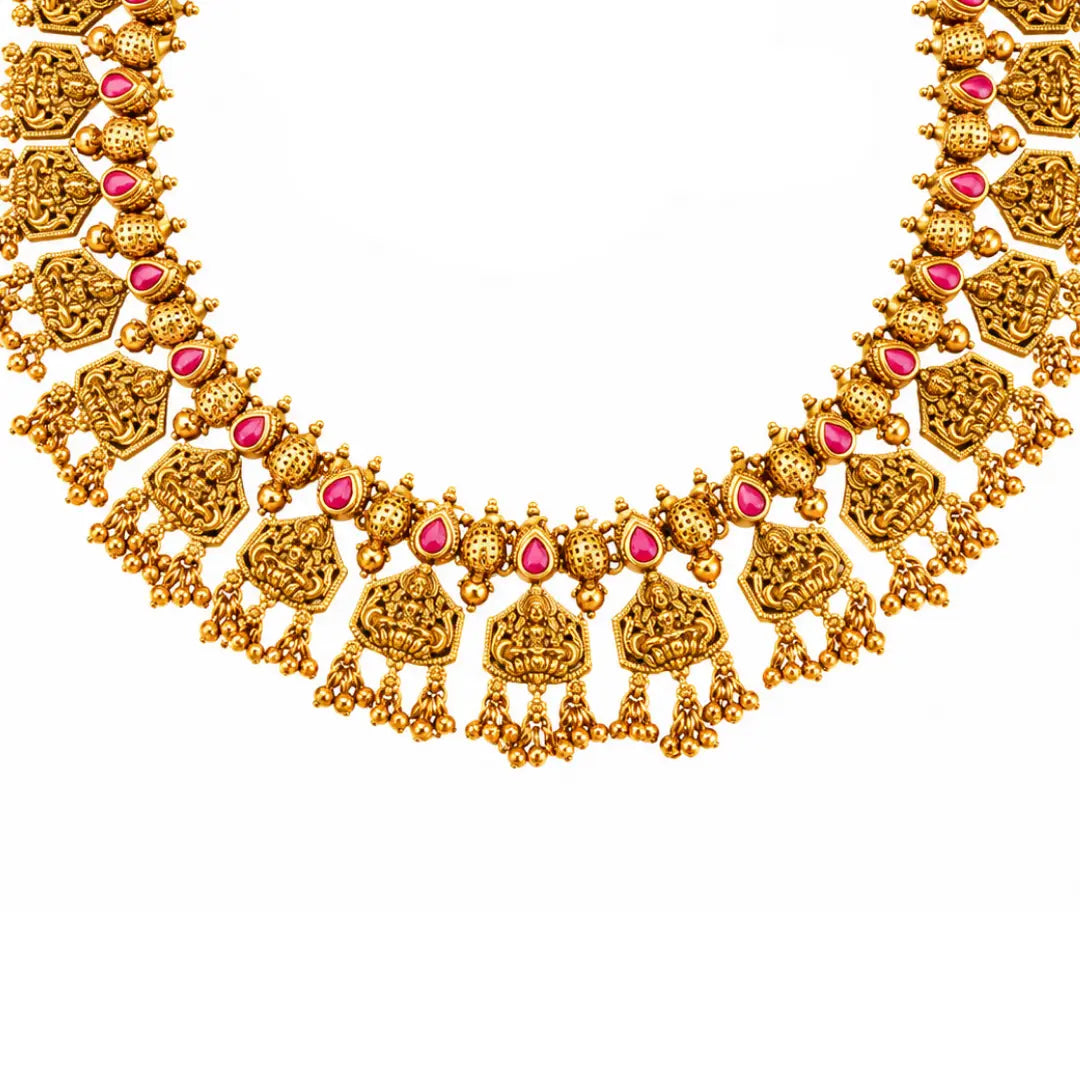 Lakshmi Temple Jewellery Short Necklace Set with Jhumka Earring J-939