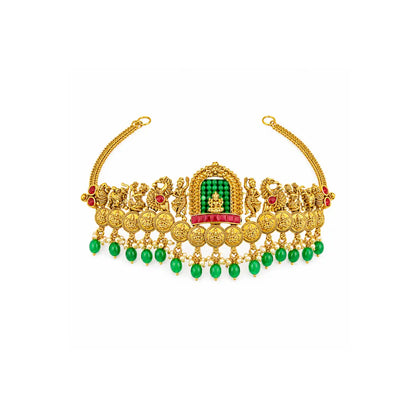 Lakshmi Temple Jewellery Bridal Choker Set with Green Bead Drops