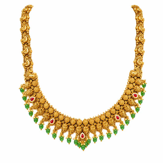 Navaratna Swarna Kamalam Haar Long Necklace Set | Gold-Plated Temple