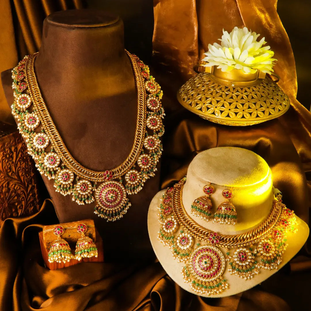 Lakshmi Kundan Temple Jewellery Combo Set