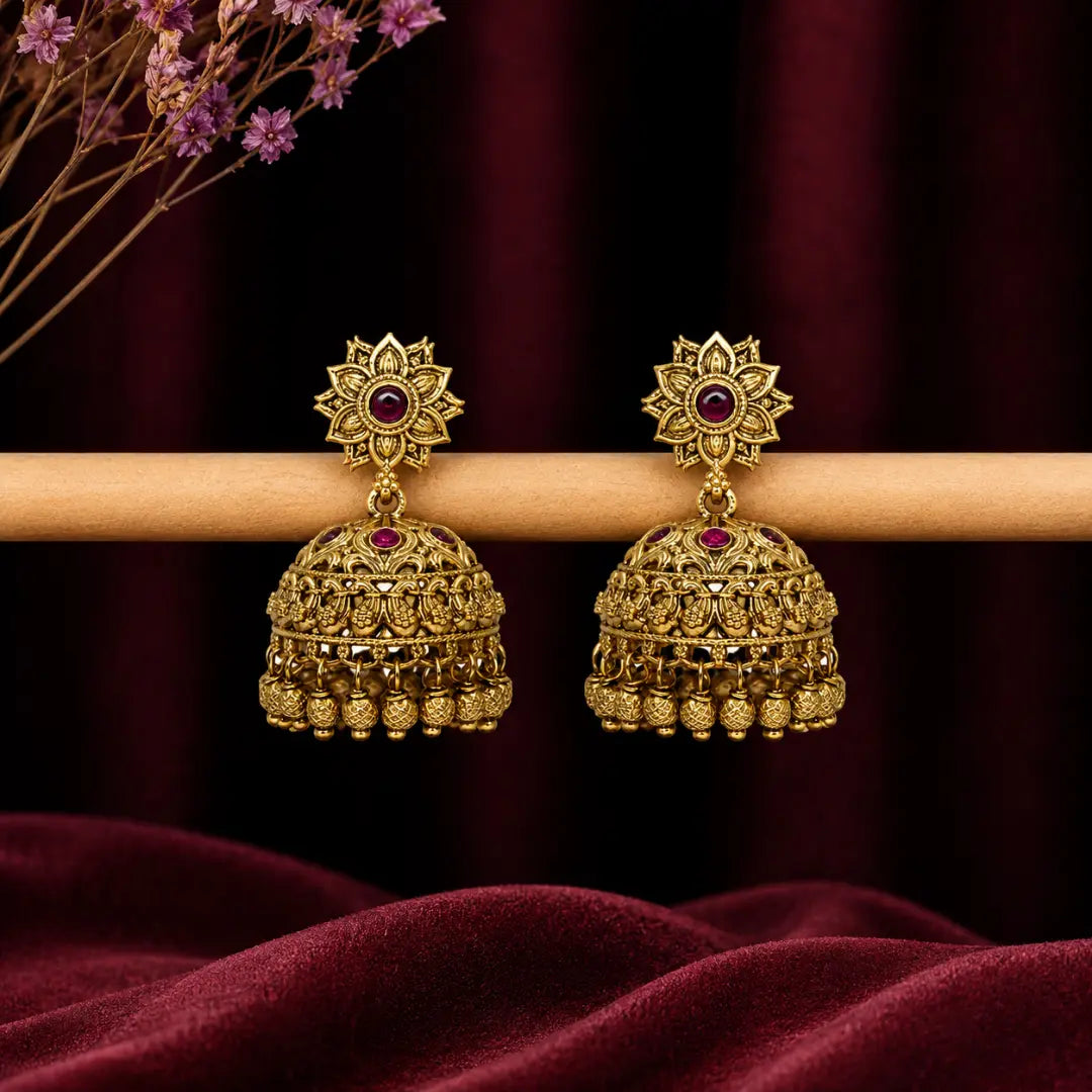 Antique Temple Gold-Plated Jumka R-2180