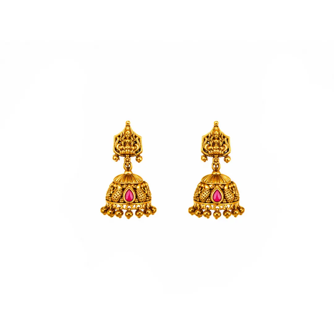 Lakshmi Temple Jewellery Short Necklace Set with Jhumka Earring J-939