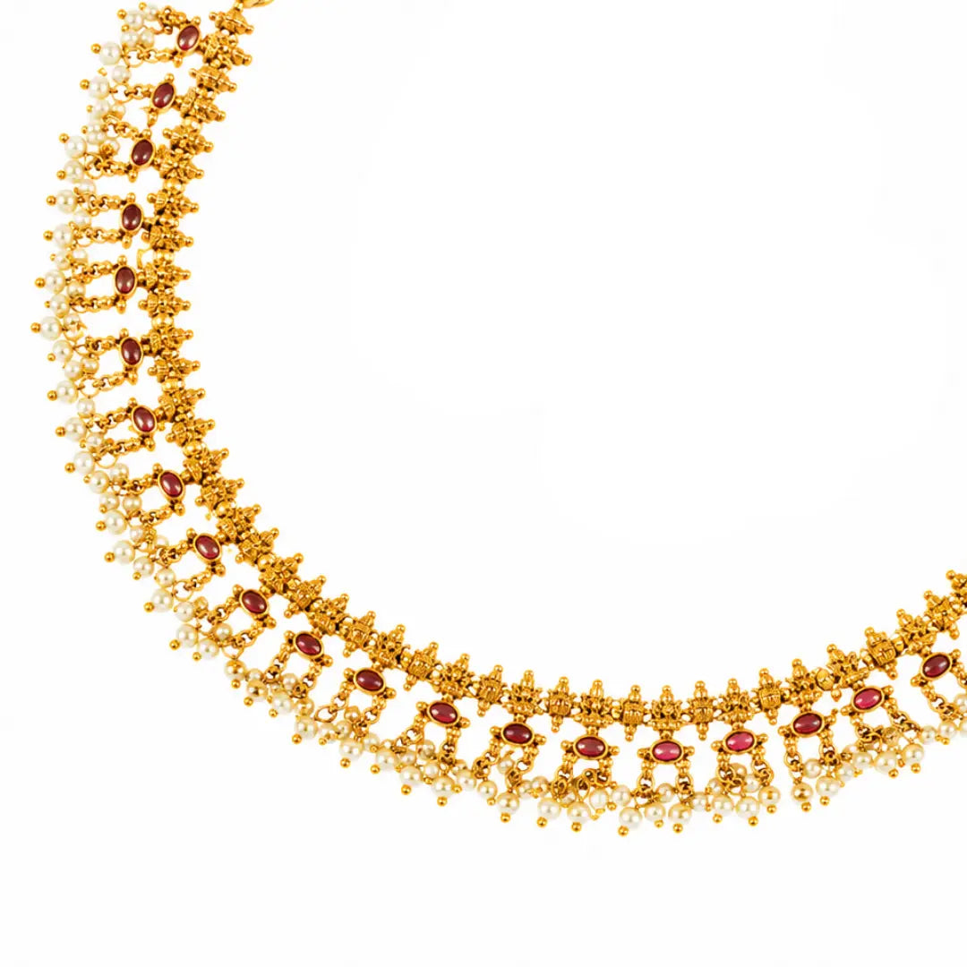 Kamakshi Ratna Kanti Short Necklace Set | Gold-Plated Temple Jewellery
