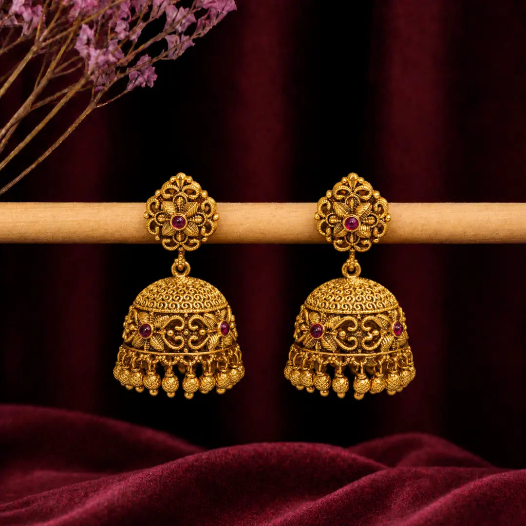 Antique Gold-Plated Temple Jhumka  R-859