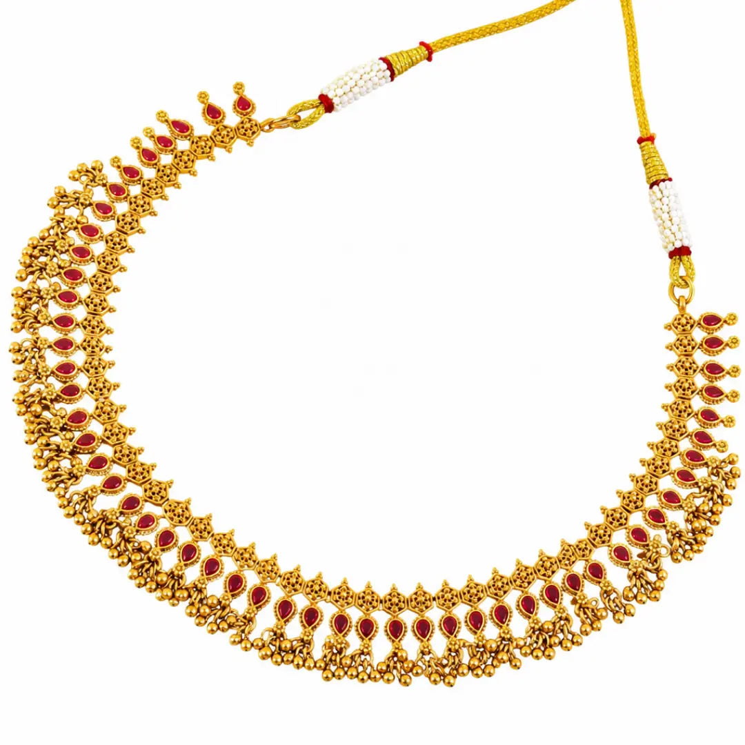 Ratnavali Choker | Gold-Plated Gemstone Temple Choker Necklace