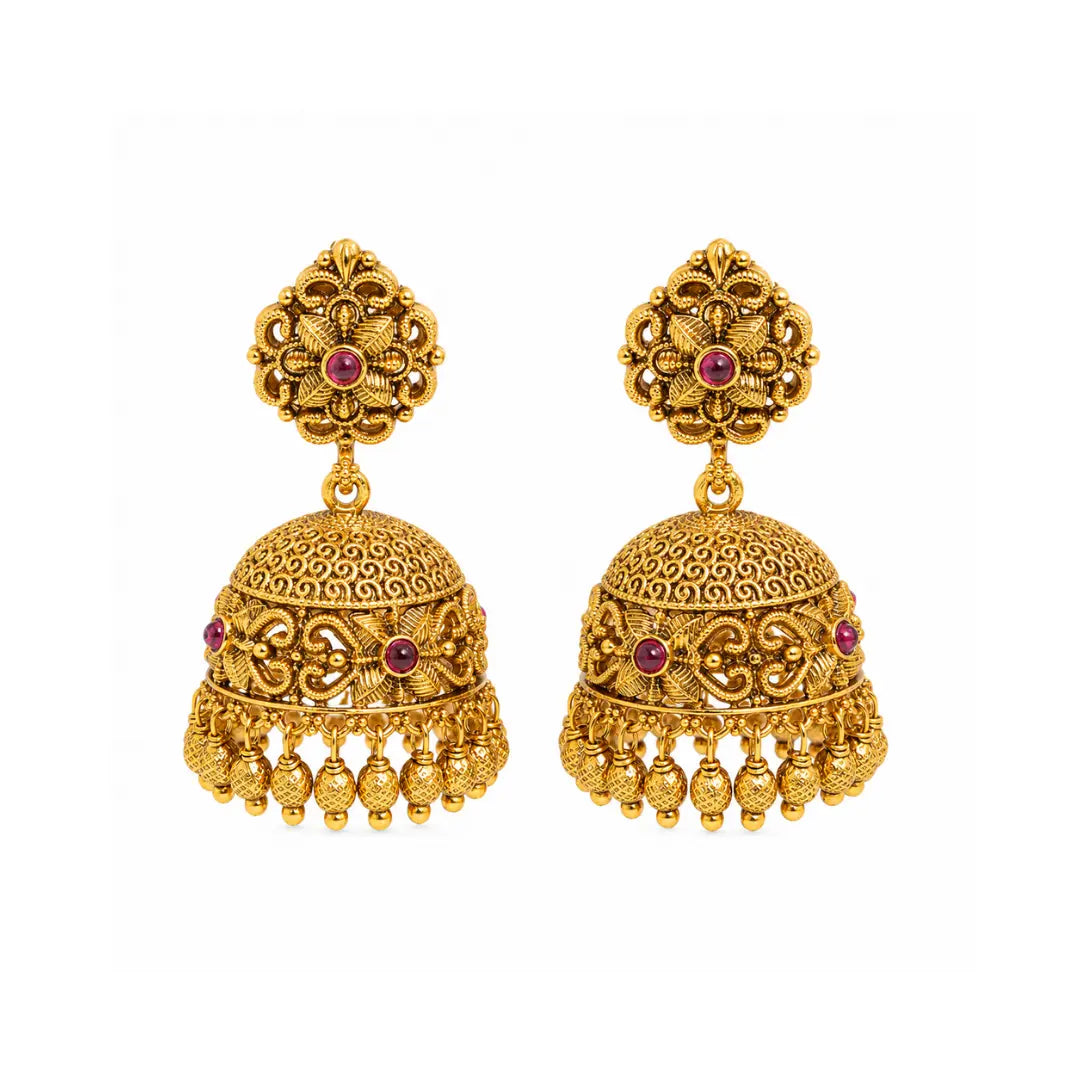 Antique Gold-Plated Temple Jhumka  R-859