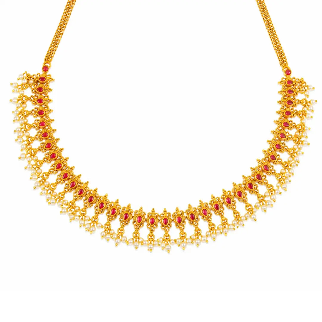 Ratna Sitahaar Short Necklace Set | Gold-Plated Temple Jewellery