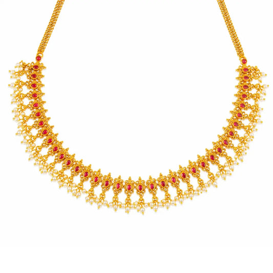 Ratna Sitahaar Short Necklace Set | Gold-Plated Temple Jewellery