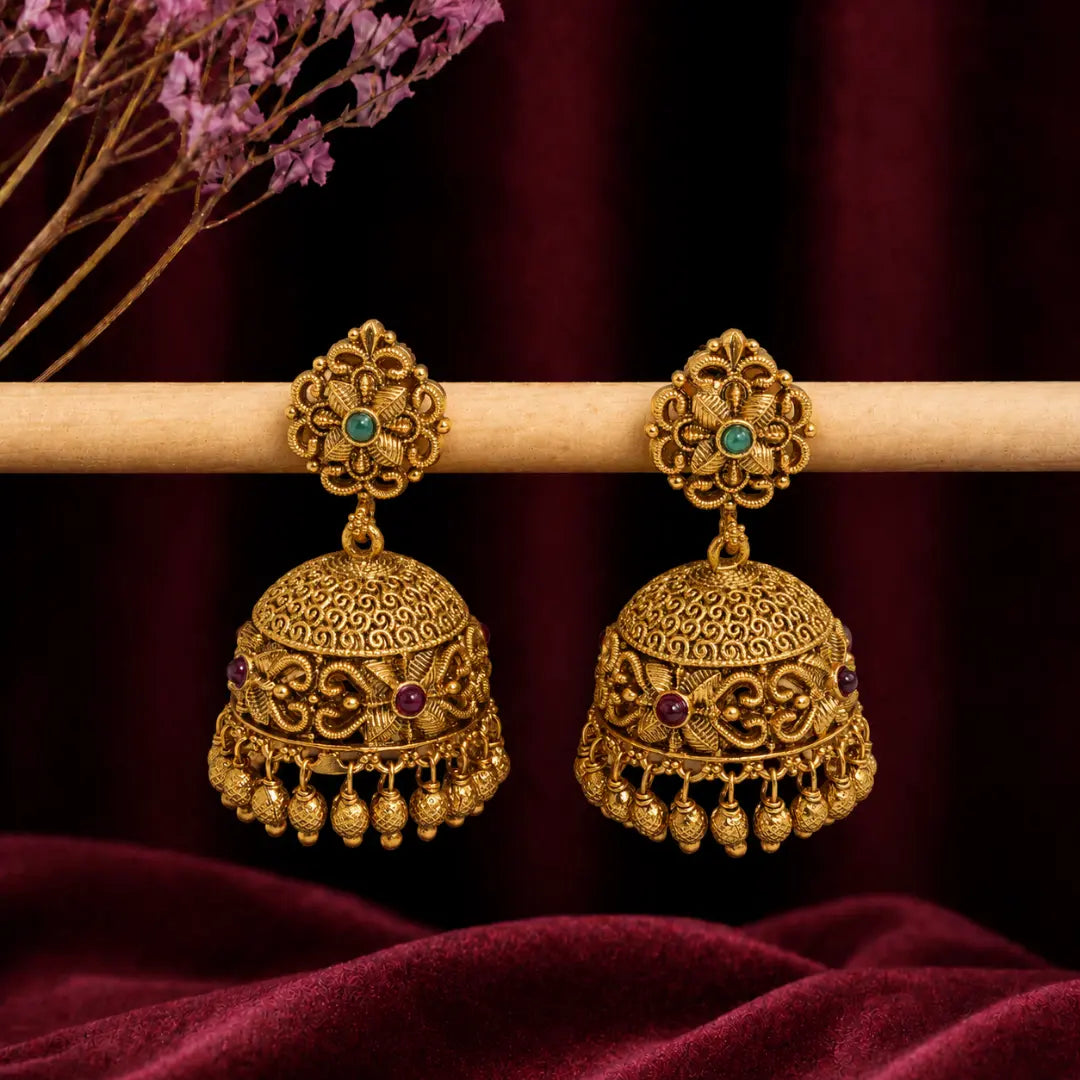 Antique Gold-Plated Temple Jhumka  R-859