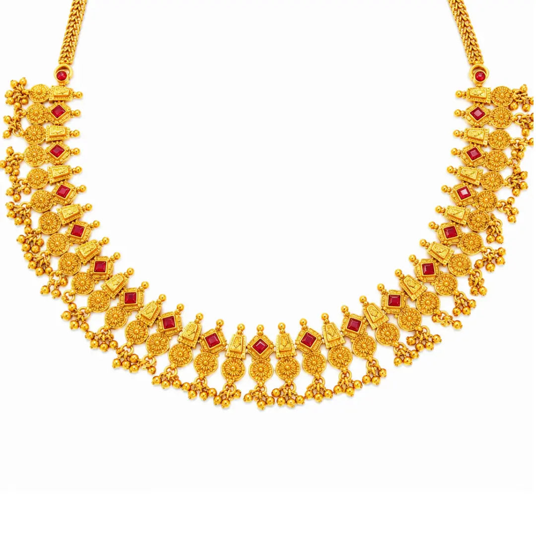 Kalasha Haaram Short Necklace Set | Gold-Plated Temple Jewellery
