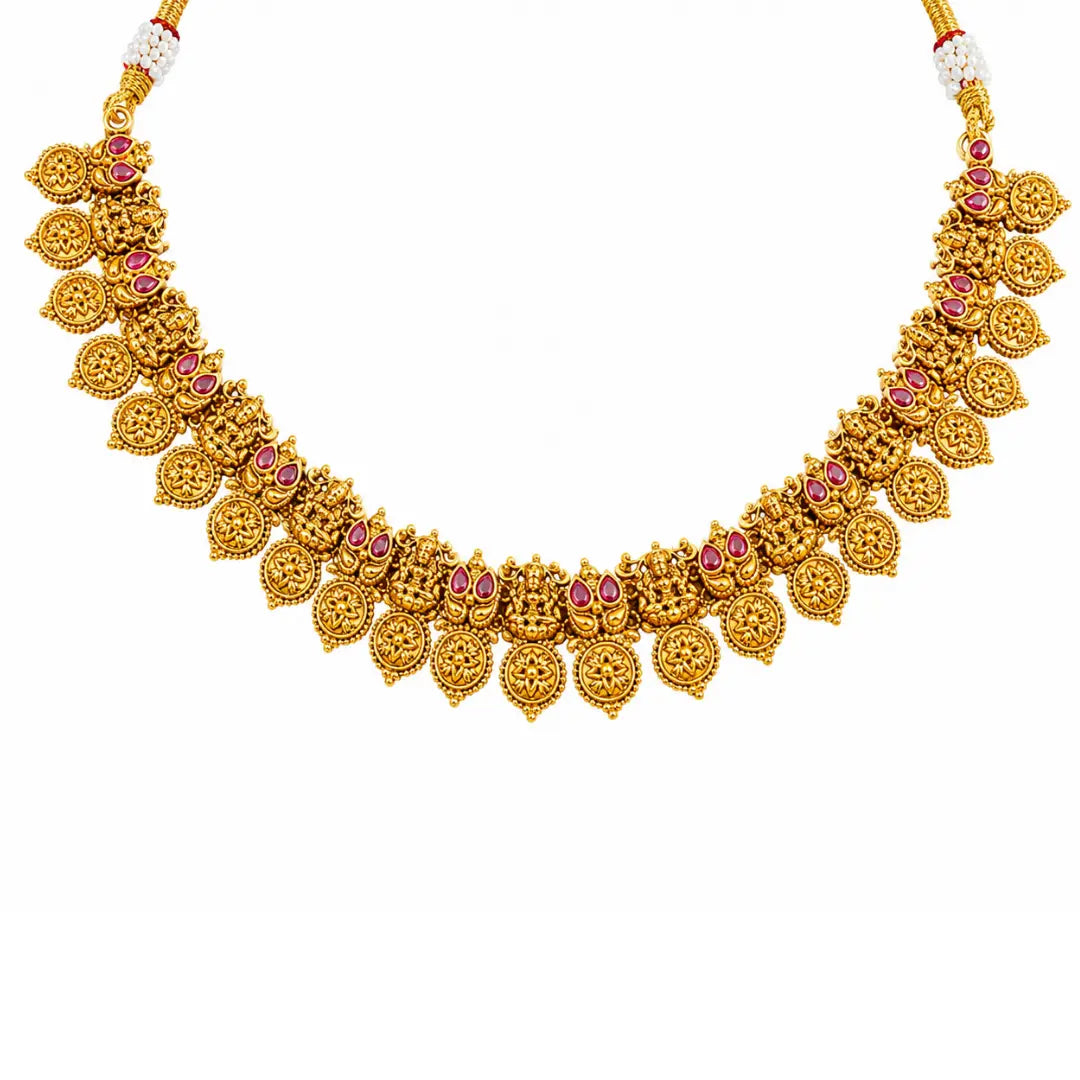Mangala Dori Temple Jewellery Short Necklace Set with Thread Design
