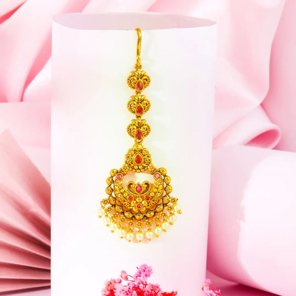 Stunning Antique Finish Gold-Plated Maang Tikka T-11