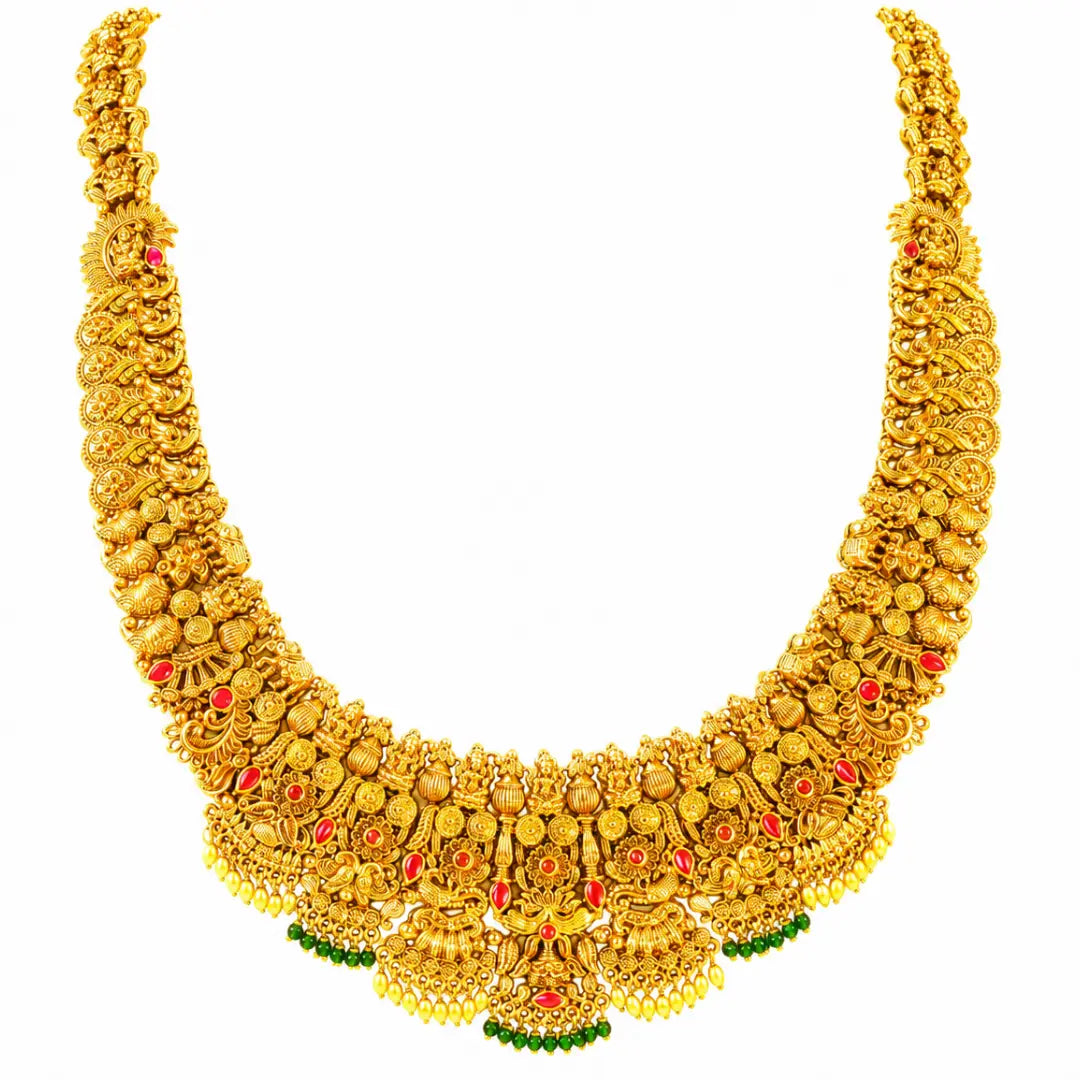 Antique Swarna Kodi Haar Long Necklace Set | Gold-Plated Temple Jewellery