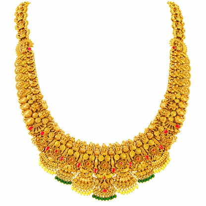 Antique Swarna Kodi Haar Long Necklace Set | Gold-Plated Temple Jewellery