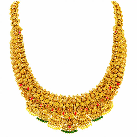 Antique Swarna Kodi Haar Long Necklace Set | Gold-Plated Temple Jewellery