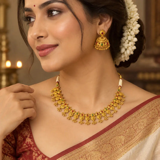 Surya Mandala Short Necklace Set | Gold-Plated Sun Temple Jewellery k-1709