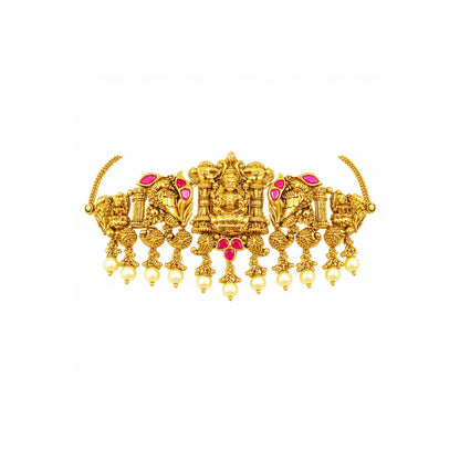 Lakshmi Temple Jewellery Bridal Choker Set with Pearl Drops