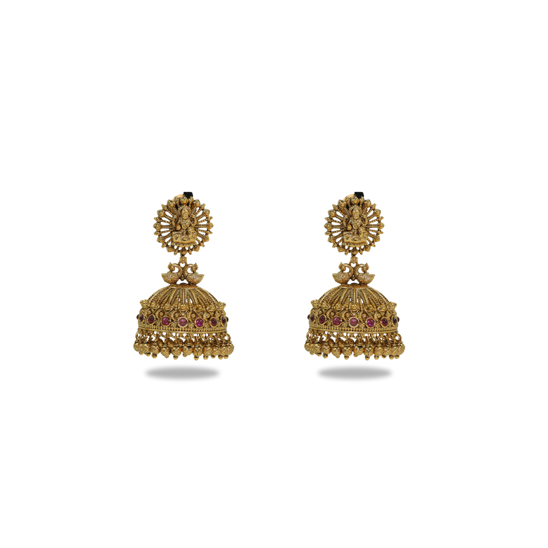 Divine Laxmi Temple Jhumka with Peacock Motif R-2027