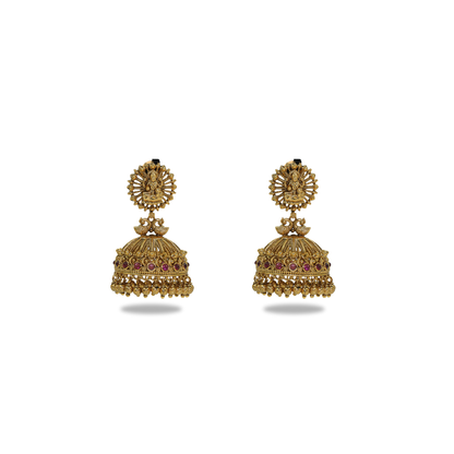 Divine Laxmi Temple Jhumka with Peacock Motif R-2027