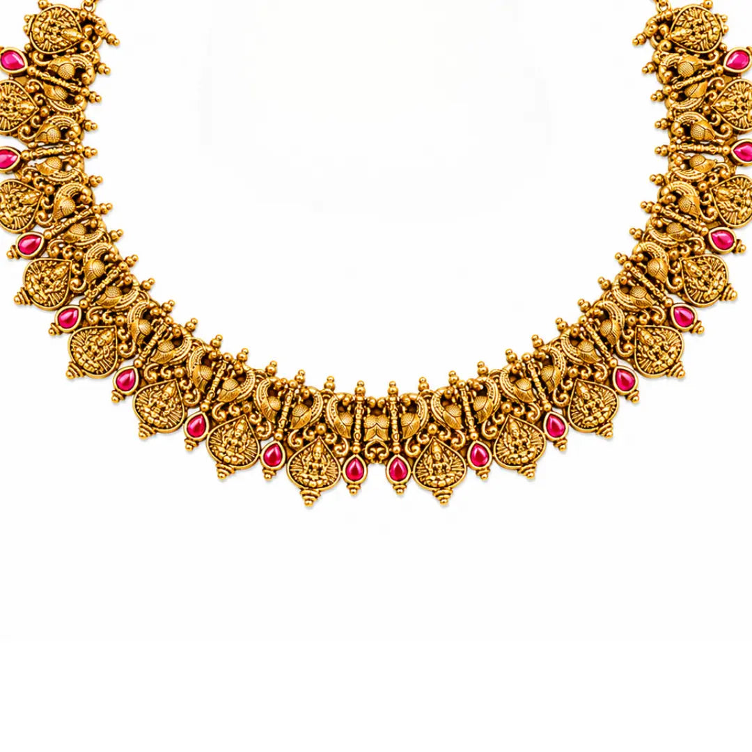 Pushpa Kali Temple Jewellery Short Necklace Set with Floral Design