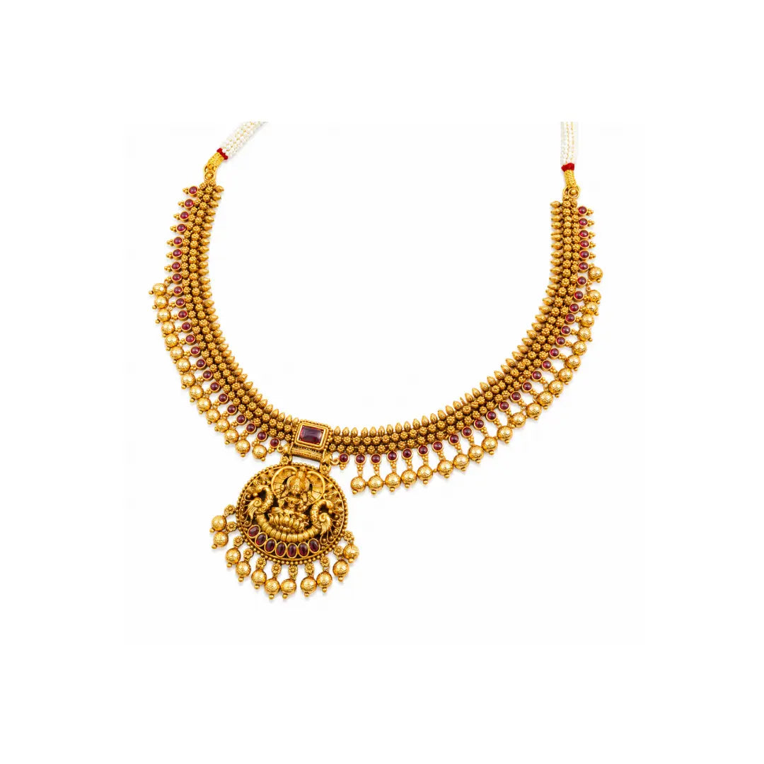 Nandini Kasu Temple Jewellery Short Necklace Set with Coin Design