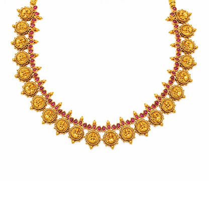 Subhadra Kasu Temple Jewellery Short Necklace Set with Coin Motifs