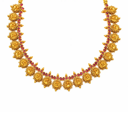 Subhadra Kasu Temple Jewellery Short Necklace Set with Coin Motifs