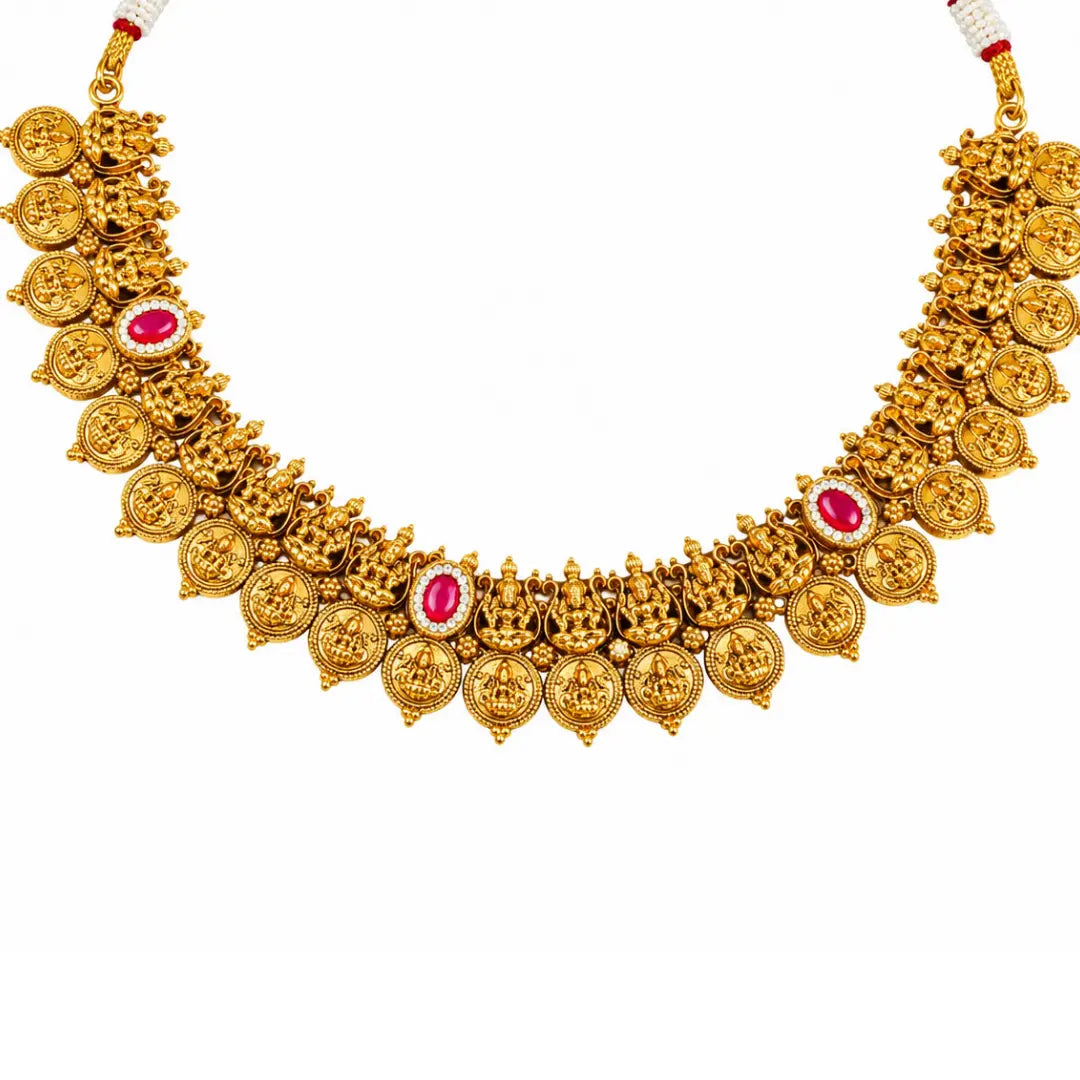 Mahalakshmi Ratna Temple Jewellery Short Necklace Set with Stones
