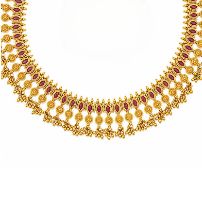 Patra Ghungroo Temple Jewellery Short Necklace Set with Bead Drops