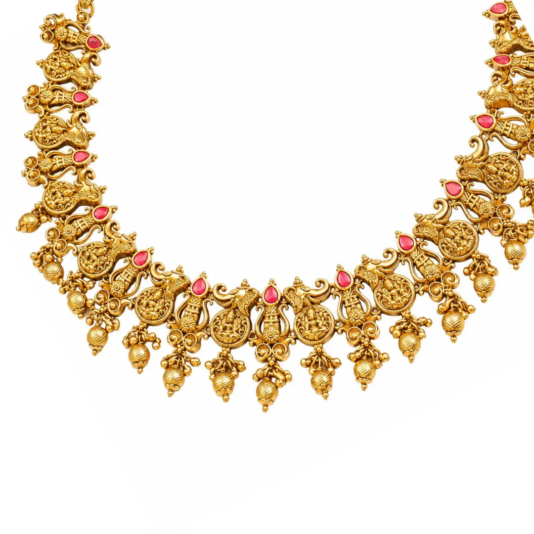 Deepa Neela Temple Jewellery Short Necklace Set with Blue Stones