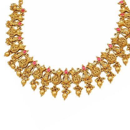 Deepa Neela Temple Jewellery Short Necklace Set with Blue Stones
