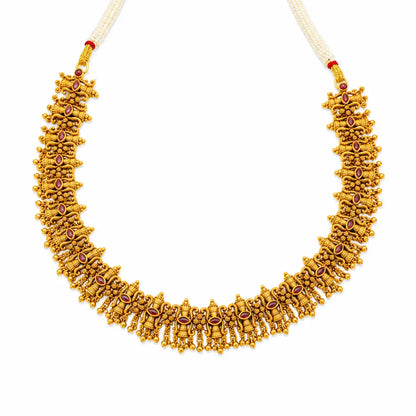 Tripura Kalasha Temple Jewellery Short Necklace Set with Stone Work