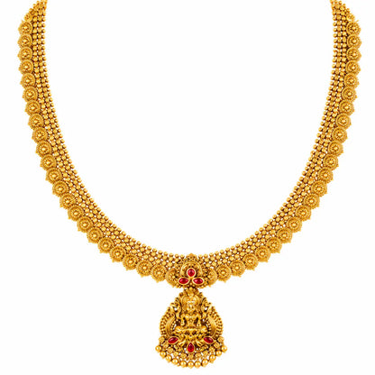Antique Pachi Swarna Haar Long Necklace Set | Gold-Plated Temple Jewellery