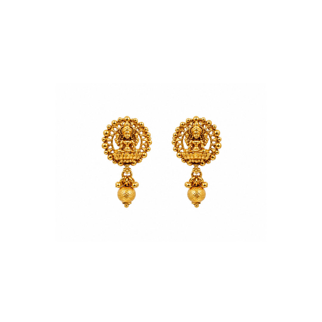 1 Gram Gold Pendant Set | Lakshmi Chain with Matching Earrings