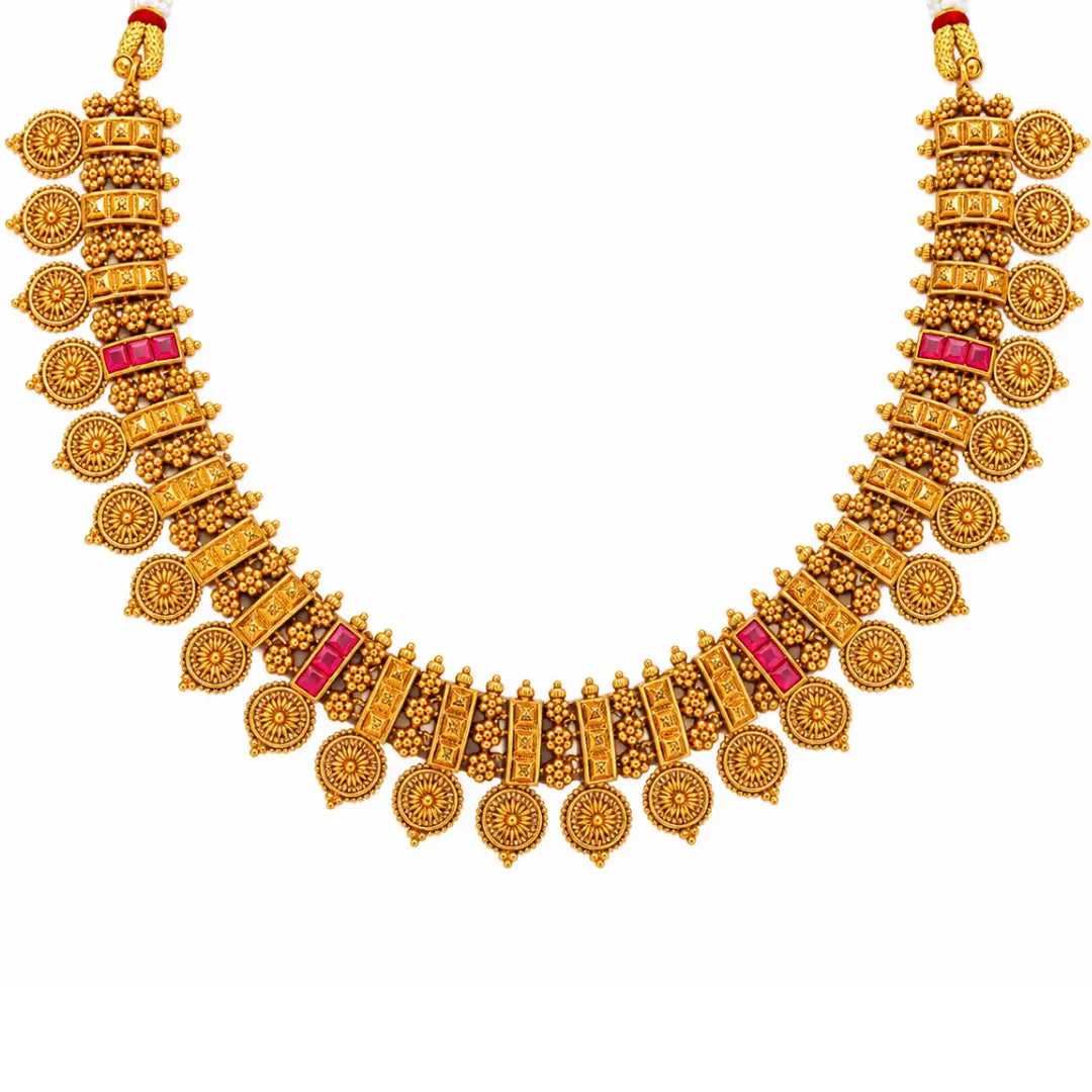 Rekha Chakra Temple Jewellery Short Necklace Set with Circular Motifs J-828
