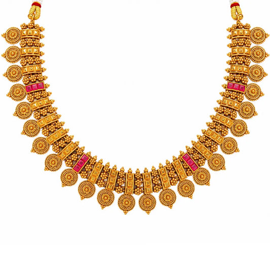 Rekha Chakra Temple Jewellery Short Necklace Set with Circular Motifs J-828