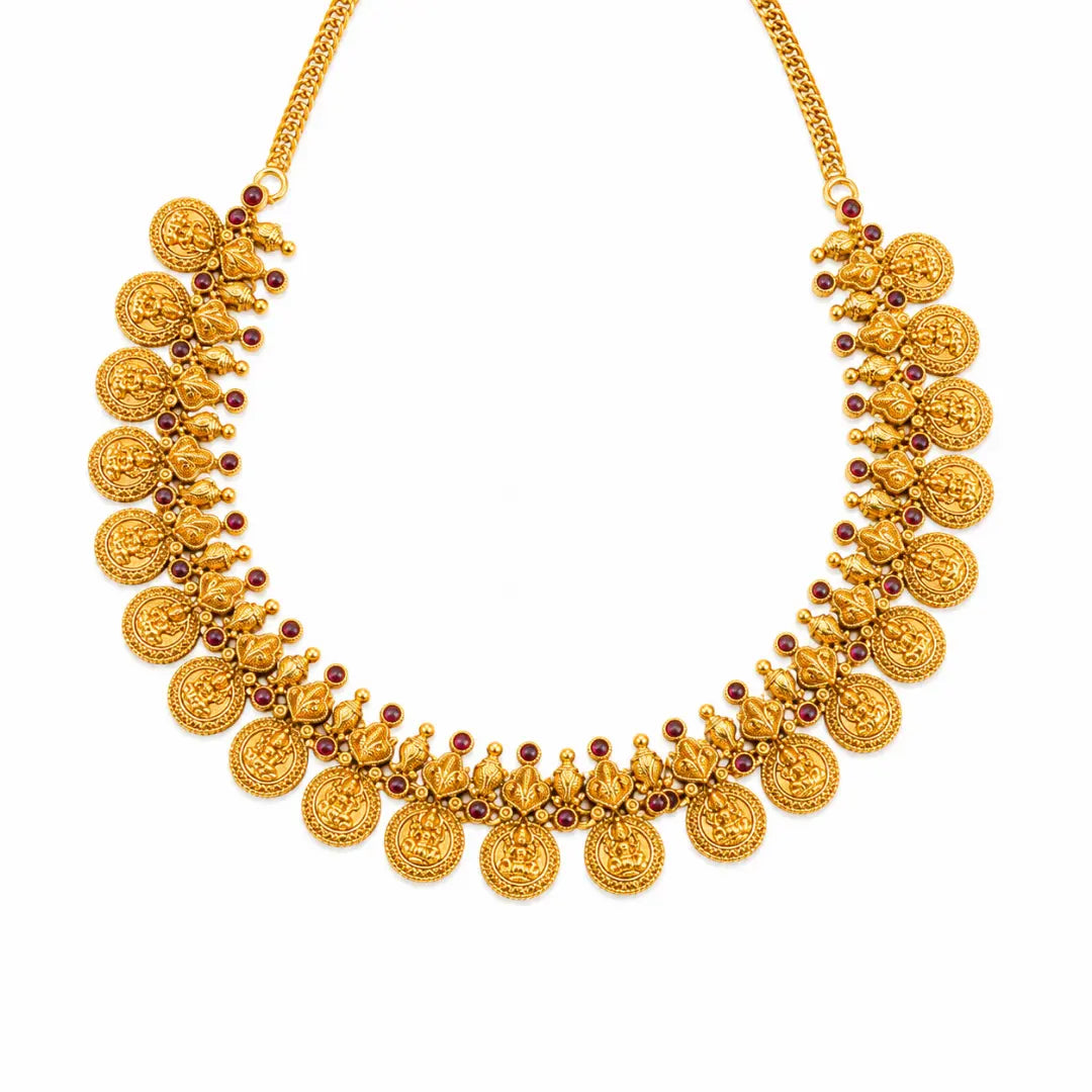 Vaibhava Kasu Temple Jewellery Short Necklace Set for Grand Occasions