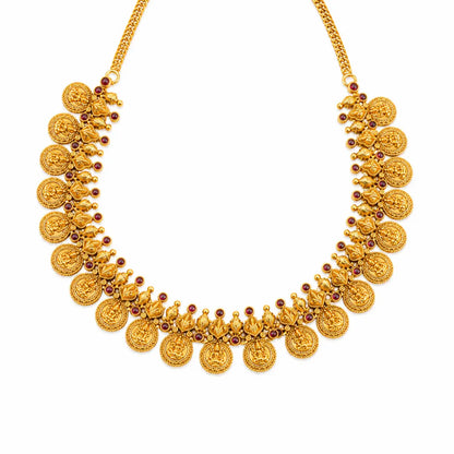 Vaibhava Kasu Temple Jewellery Short Necklace Set for Grand Occasions